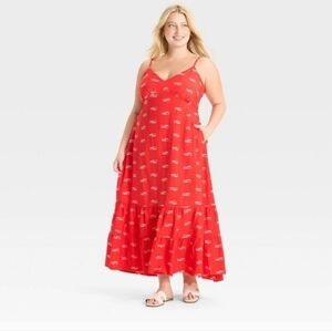 A New Day - Women's Open Back Maxi Dress - A New Day Red/White Red/White